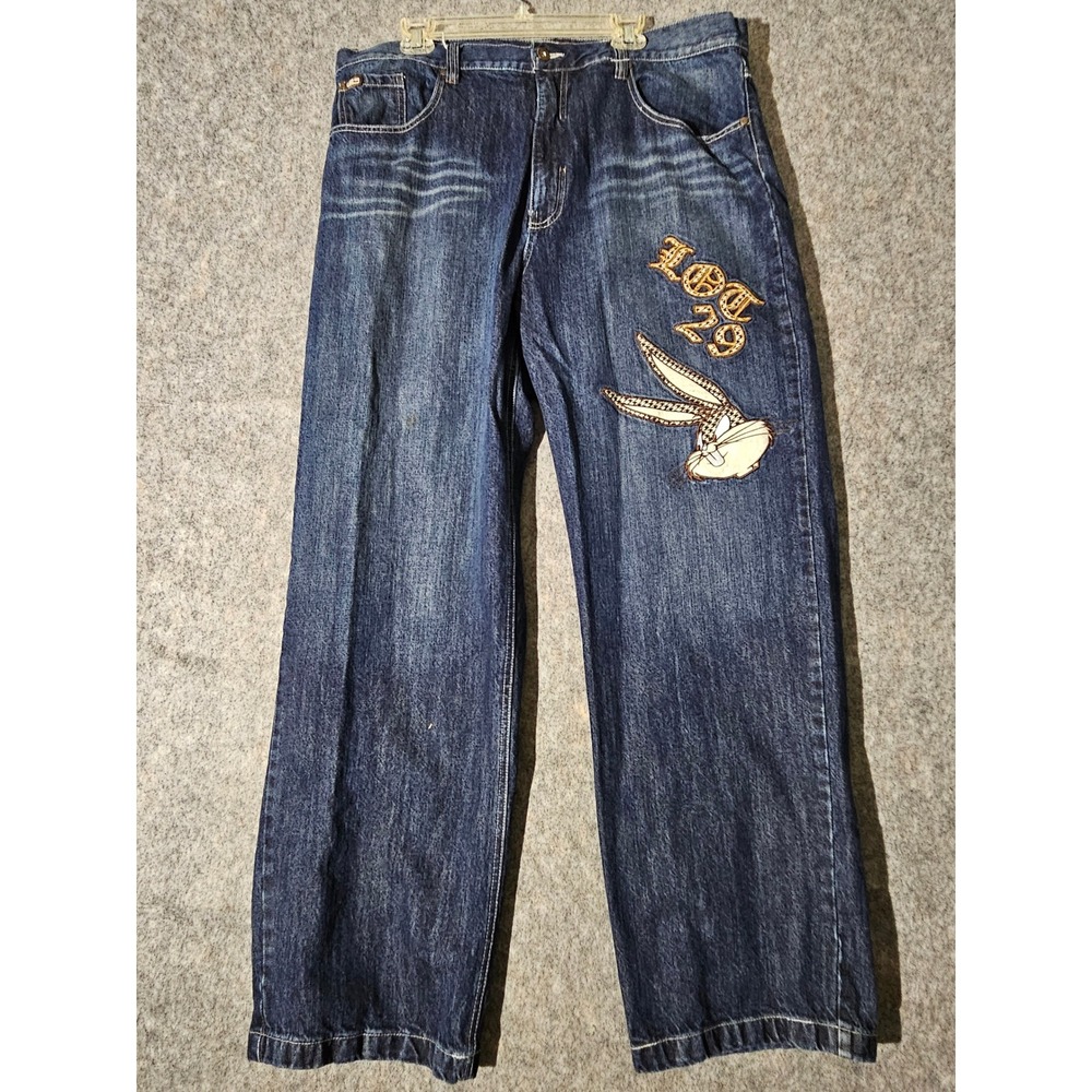Lot 29 Jeans Mens 42 Blue Bugs Bunny Looney Tunes Embroidered Wide Leg Y2K